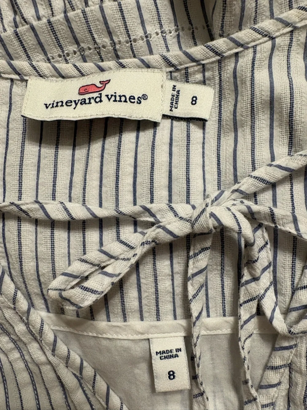 Vineyard Vines blue and white striped cotton dress, removable slip attached.